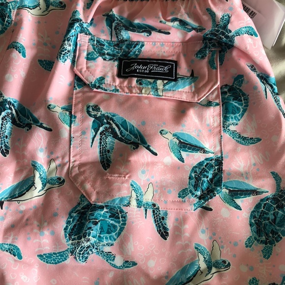 John Frank gym/swim shorts in pink with turquoise turtles print, side pockets, S - Picture 5 of 15